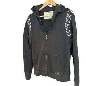 True Religion L unisex Black Studded Hoodie vintage Y2K faded and worn Y2K